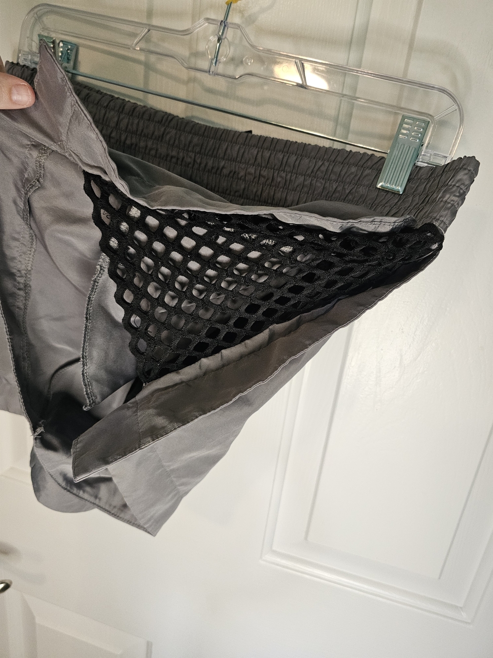 PONY Gray Athletic Elastic Waist Shorts W/ Black Fishnet Mesh Sides Women's Sz M